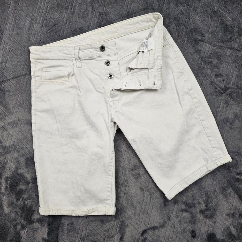 G-Star Raw 3301 Tapered 1/2 Shorts Mens 30 Off-White Cream Denim Stretch Casual